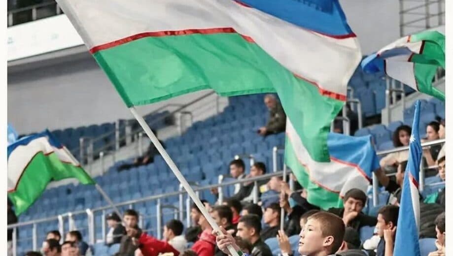 Arena audience with the flags of Uzbekistan